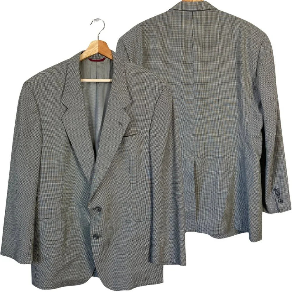 Hart Schaffner Marx Herringbone Wool Sport Coat Blazer Jacket 43L Black Ivory